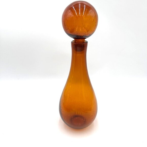 Elizabeth Lyon's Colored Blown Glass Decanter Empoli style vibe 1970 big bobble